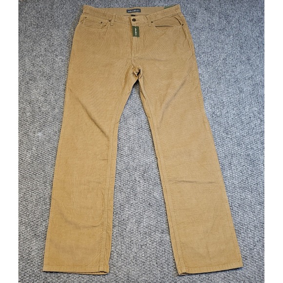 NWT Eddie Bauer Mens Corduroy Pants 5 Pocket Tan Straight Fit Size 36x34 - Picture 2 of 6